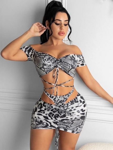 2022 New Leopard Snake Print Three-piece Swimsuit