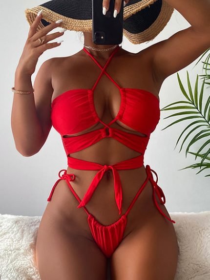 Red Cross Straps Two-piece Swimsuit